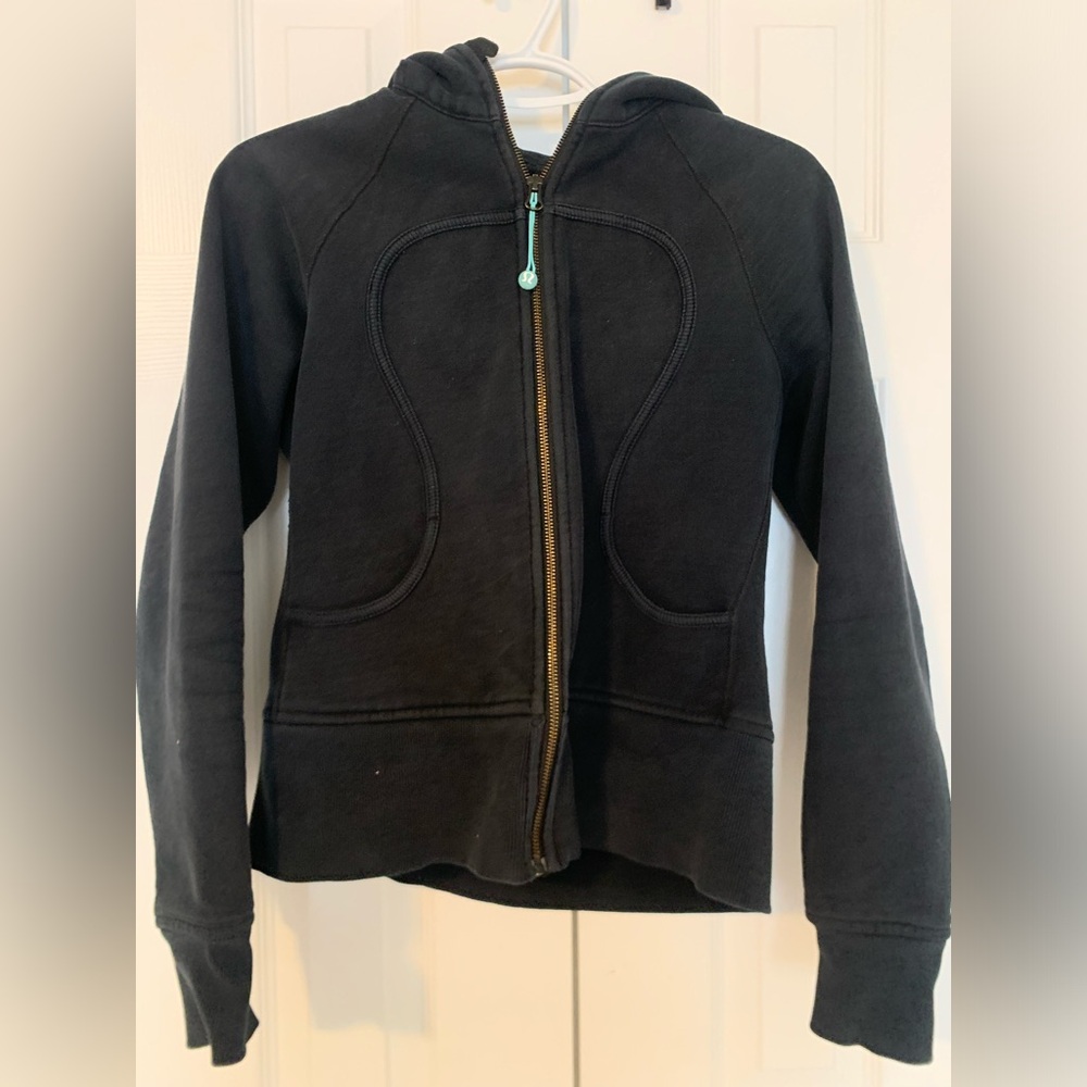 Vintage Lululemon Black Scuba Hoodie White Logo Teal Zip